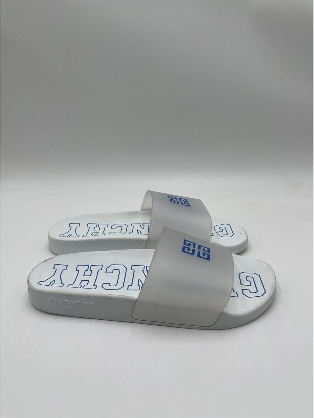 Givenchy Game Day Logo Pool Slides in white with a blue logo Size 41